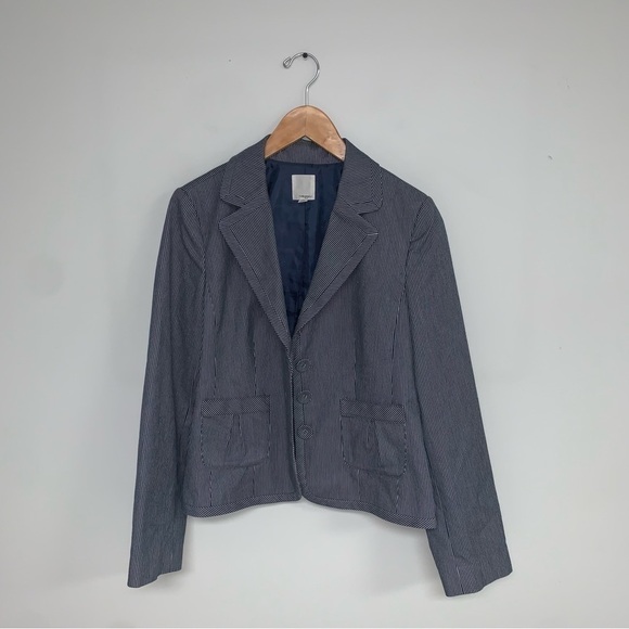 Halogen  Blazer Jacket Women’s Size Large Blue White Pinstripe 3-Button Business - Picture 5 of 10
